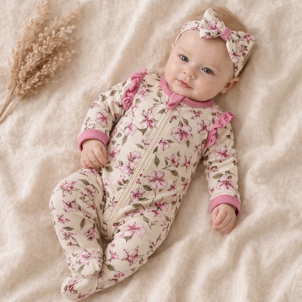 Milkberry Bamboo Floral Baby Sleeper Set 🌸 Soft Girl Cottagecore Ruffle